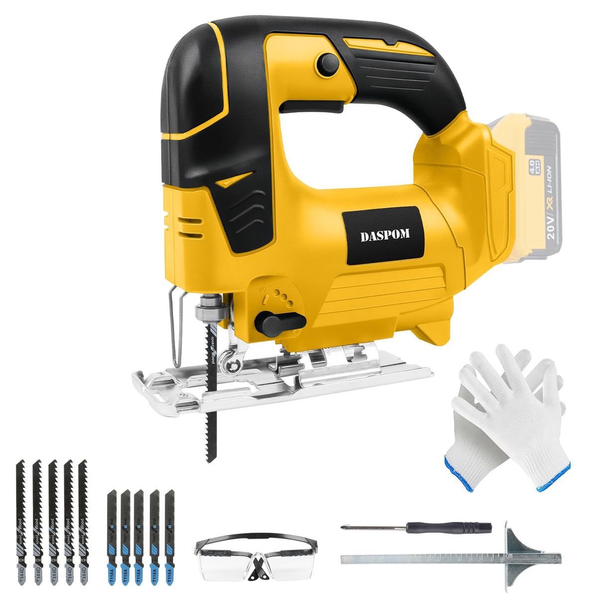 Cordless Jig Saw Compatible with Dewalt 20V Battery, Brushless Orbital Jigsaw with 2600 Blade Speed, with 10pcs Blades, 4 Orbital for Wood, Plastic and Metal Cutting (No Battery) Daspom
