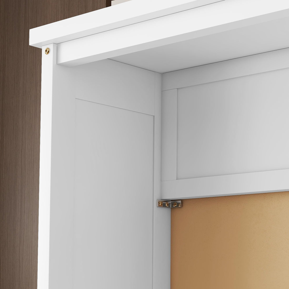 KEIKI Queen Size Wall Murphy Bed, Pine Wood Cabinet with Hidden Foldable Bed & Desk, Gas Strut Support for Guest Room, Bedroom, or Living Room, White KEIKI