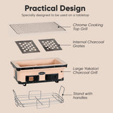 Fire Sense 60450 Yakatori Internal Grates Charcoal Chrome Cooking Grill Japanese Table BBQ Handmade Using Clay Adjustable Ventilation For Outdoor Barbecues Camping Traveling - Large - Tan Fire Sense
