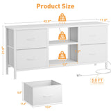 YaFiti Dresser TV Stand with Power Outlet, Entertainment Center with 4 Fabric Drawers and Open Shelves for 50" TV, Media Console Table, Dresser for Bedroom, Living Room, Entryway, White YaFiti