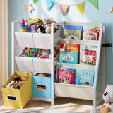 LATIBELL Kids Bookshelf Toy Storage Organizer - Book Shelf for Kid Rooms, 6 Toy Bins for Kid Organizer and 3 Sling Kids Bookcase, Toddler Baby Montessori Nursery Bookshelf Childrens Book Rack Display LATIBELL