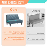 Alunaune Upholstered Blue Loveseat Bench Couch for Bedroom, Modern Cushioned Armless Settee Small Love Seat Sofa Faux Leather Living Room Couch Alunaune