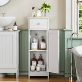 Iwell Bathroom Floor Cabinet, Small Bathroom Storage Cabinet with Drawer & Storage Shelf, Free-Standing Organizer Cabinets for Hallway/Living Room, White Iwell