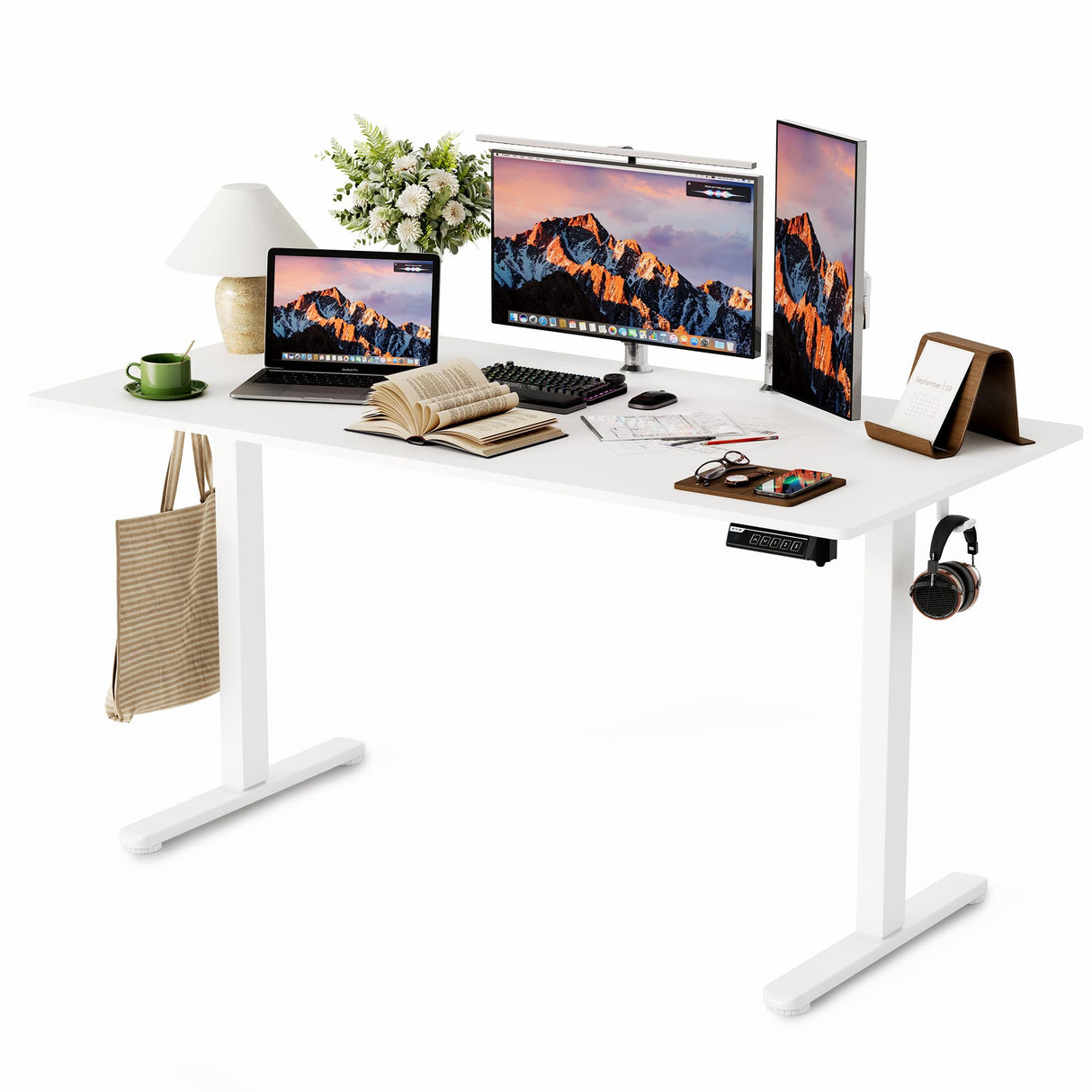 Monomi Electric Standing Desk, 48 x 24 inches Height Adjustable Desk, Ergonomic Home Office Sit Stand Up Desk with Memory Preset Controller (White Top/White Frame) Monomi