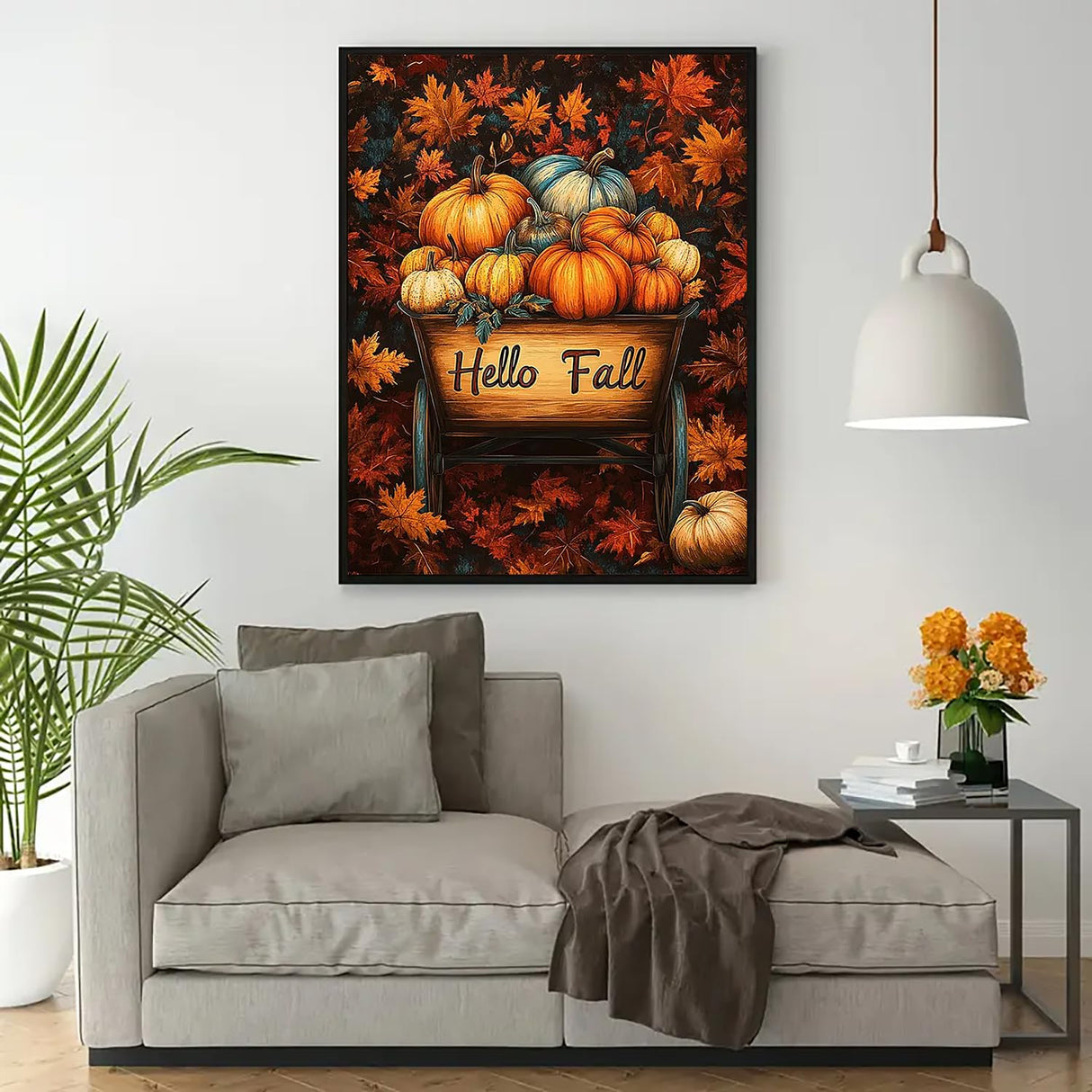 Hello Fall Pumpkin Leaf Cart Diamond Art Kits for Adults, 5D Diamond Painting Kits for Adults Beginners, DIY Full Round Drill Diamond Dot Painting Gem Art Kits for Adult,Home Wall Decor 11.8x15.7 Inch VCLKDIY