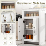 COSTWAY Bar Table, Modern Faux Marble Breakfast Table with 7 Hanging Hooks, Open Compartment, Storage Cabinet & Adjustable Shelf, Counter Height Dining Table for Kitchen, Dining Room, Living Room COSTWAY