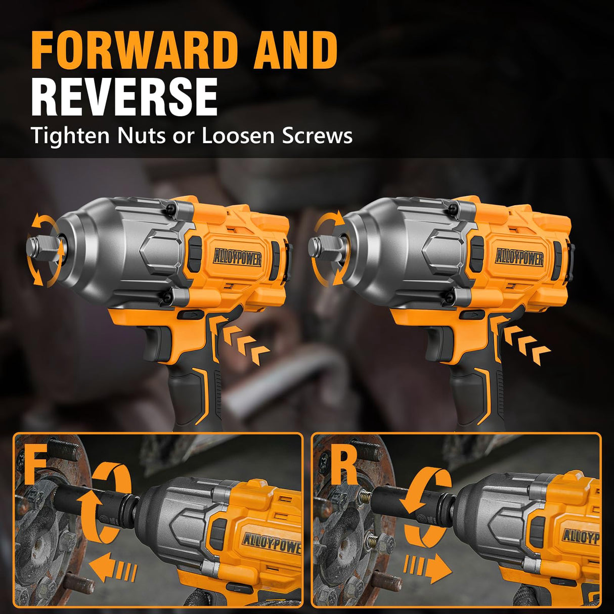 ALLOYPOWER Cordless Brushless Impact Wrench, 1475 ft-lbs (2000N.m), 1/2 High Torque power impact gun, 3-Mode Speed, 4000mAh Battery, 3 Sockets, Electric Impact Wrench Set for Car Tire Truck RV Mower ALLOY POWER