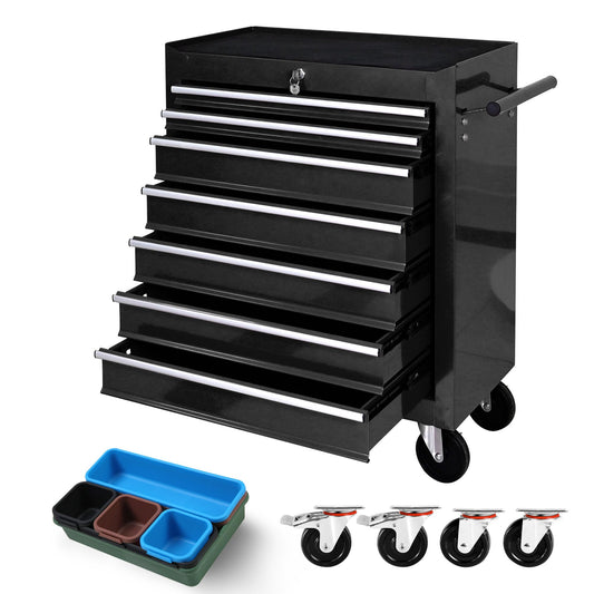 GarveeTech Rolling Tool Chest, Tool Chest with 7 Drawers & Wheels, Portable Rolling Tool Box On Wheels, Tool Chest Organizer for Garage, Workshop, Home Crafts Use (Black, 7-Drawers) - WoodArtSupply