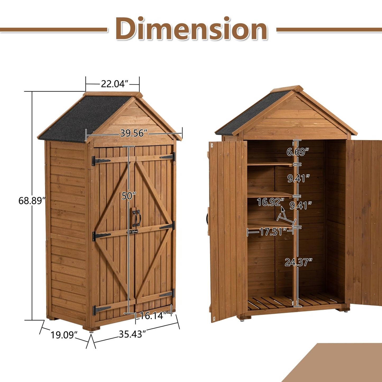 Outdoor Wooden Storage Cabinet, Garden Wood Tool Shed, Outside Wooden Shed Closet with 3 Detachable Shelves, Waterproof Roof, and Latch for Yard Patio Lawn Deck (Natural) (Natural) - WoodArtSupply