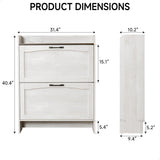 TRONLEE Shoe Storage Cabinet, 40.4H x 31.4W x 10.2D inches, 2 Flip Drawers, Warm White with Walnut Grain (Warm White Grayish) TRONLEE