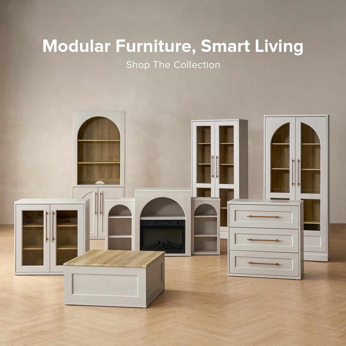 mopio Blake Storage Cabinet, Small Modular Accent Display Sideboard Buffet Cabinet with Storage, Media Console Credenza, for Kitchen, Coffee Bar, Pantry, Living Room (White Oak Acrylic, Single) mopio