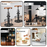 Topower Antique Industrial Round Bottom Adjustable Height Cafe Coffee Retro Vintage Stylish Water Pipe Design Pub Kitchen Bar Stool (Silver, Wooden Top) Topower