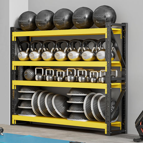 Welfiya 60" W Garage Shelving,4-Tier Heavy Duty Storage Shelves Unit with Adjustable Metal Shelf for Warehouse,Basement,Workshop,5000LBS,60" W x 24" D x 79" H,Black&Yellow Welfiya