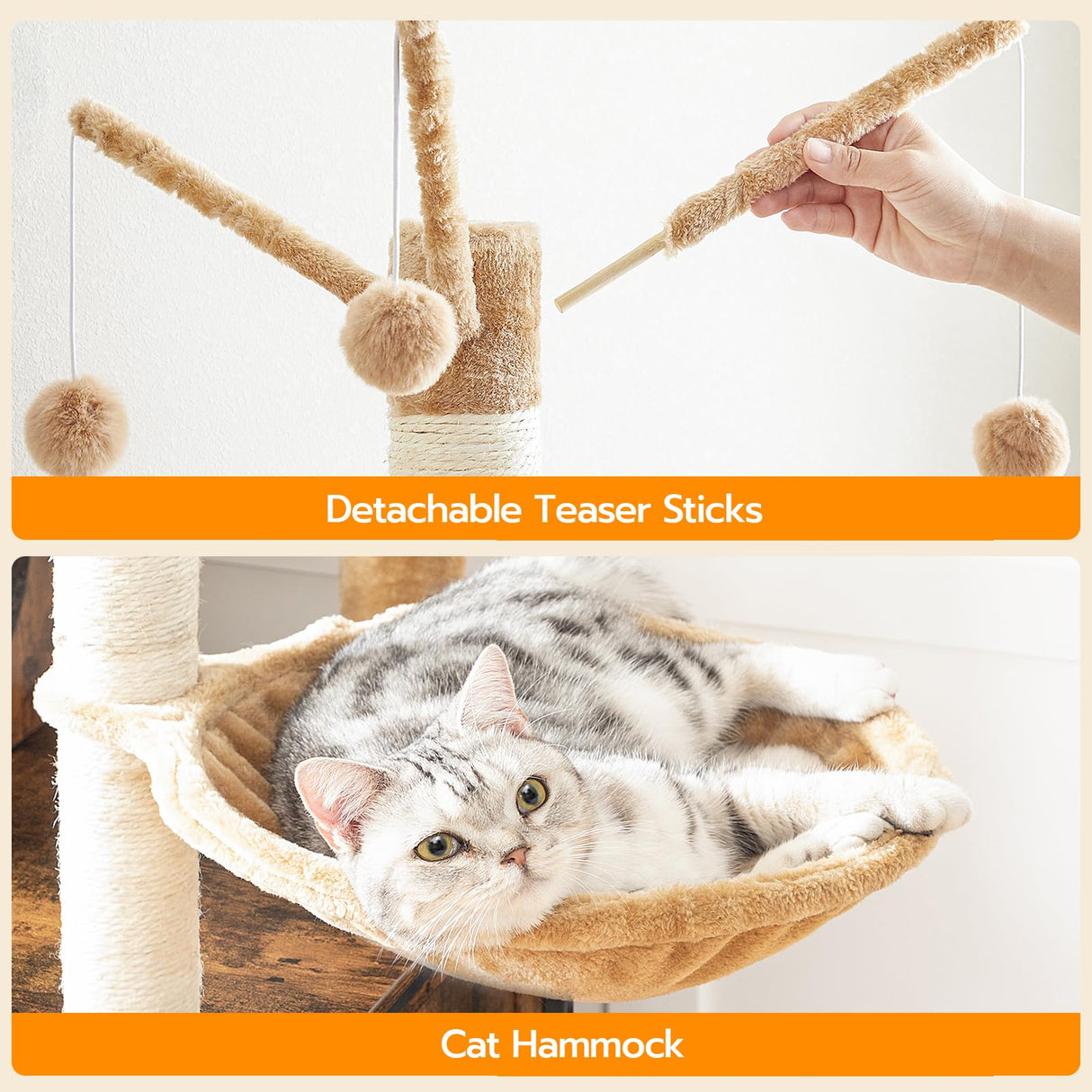 HOOBRO Cat Tree with Litter Box Enclosure, Scratching Posts, Litter Box Enclosure Furniture for Indoor Cats, All-in-One Wooden Cat Tower Condo House with Cat Hammock, Rustic Brown BF14MZ03 HOOBRO