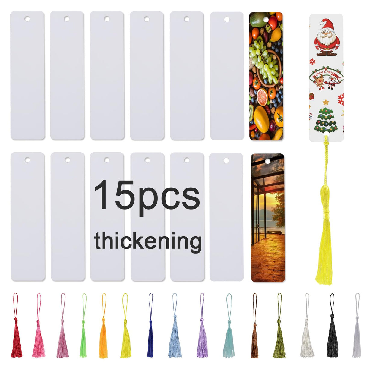 15 Pcs Sublimation Bookmark Blank Heat Transfer Aluminum Metal Bookmarks Bulk DIY Bookmarks with Hole and Colorful Tassels for Crafts,Personalized Tassels Blank GEKIXUTP