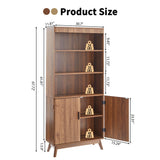 68" Fluted Tall Bookcase with Storage Cabinet,Mid-Century Modern 5-Tiers Arched Bookshelf Cabinet with Doors, Arched Bookcase with Open Display Storage Shelf for Home Office Bedroom Living Room,Walnut XUZENEST