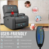 Rocking Recliner Chair, Massage Rocker Recliner Chair with Vibration Massage and Heat, USB and Type-C Ports,360° Swivel Faux Leather Chairs, Living Room, Bedroom, Nursery, RV, Dark Grey LEVELEVE