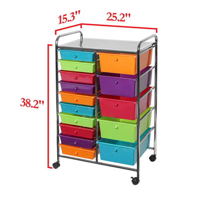 Seville Classics Rolling Utility Organizer Storage Cart for Home Office, School, Classroom, Scrapbook, Hobby, Craft, 15 Drawer, Multicolor (Pearlized) - WoodArtSupply