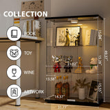 FANYUSHOW Glass Display Cabinet with LED Light, 2 Doors and Lock, Quick-Install Style 3-Shelf Curio Cabinet 5mm Tempered Glass Bookshelf for Living Room, Bedroom, 49" H x 32''L x 14''W (Black) FANYUSHOW