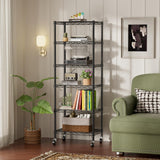SINGAYE 6 Shelf Storage Wire Shelves Closet Bathroom Organizers Metal Pantry Kitchen Small Garage Shelving Unit Laundry Room Organization Home Narrow Rack Net Basket with Wheels Black SINGAYE