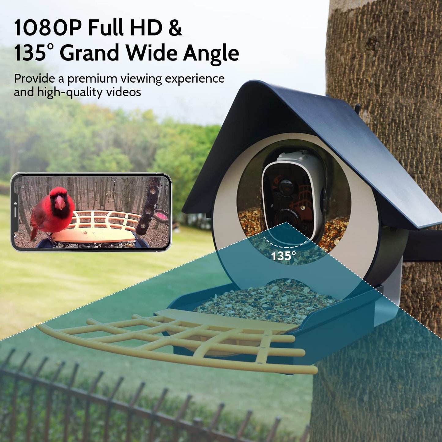 Birdkiss Smart Bird Feeder with Camera, AI Identify Bird Feeder Camera with Solar Pannel, Auto Capture Bird Full HD Videos & Instant Notification, - WoodArtSupply