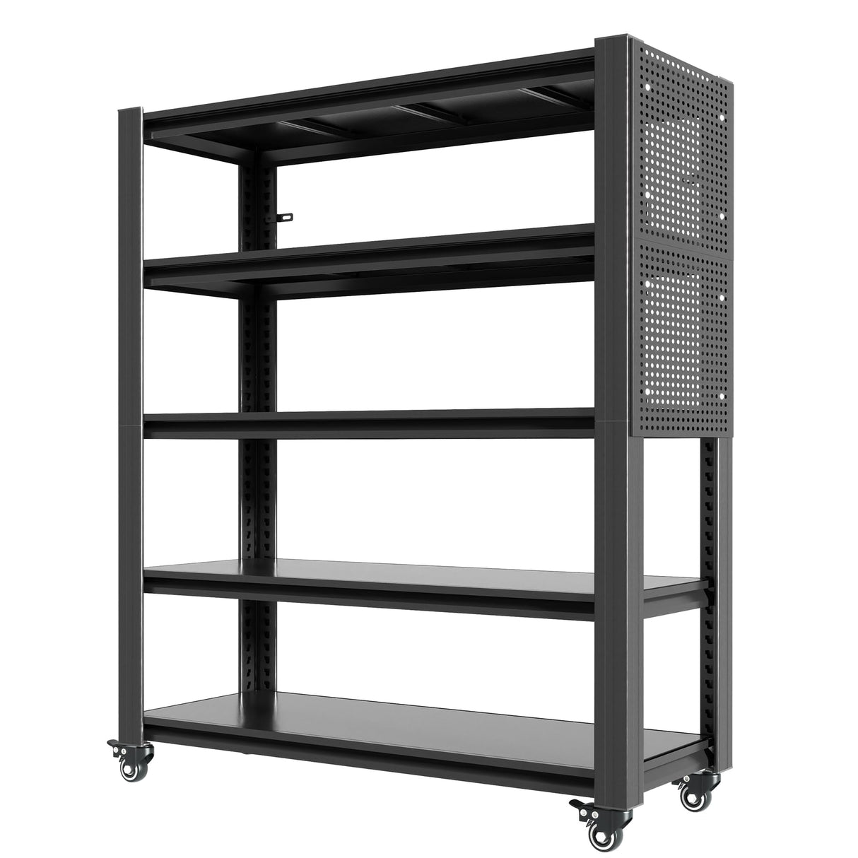 DITOMARRIO 78" H 5-Shelf Metal Storage Shelves, 2000 lbs Garage Shelving Unit with Pegboard, Adjustable Industrial Heavy Duty Storage Rack with Wheels, 47.2" W x 18" D for Pantry Basement, Black DITOMARRIO