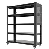DITOMARRIO 78" H 5-Shelf Metal Storage Shelves, 2000 lbs Garage Shelving Unit with Pegboard, Adjustable Industrial Heavy Duty Storage Rack with Wheels, 47.2" W x 18" D for Pantry Basement, Black DITOMARRIO