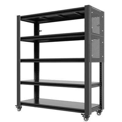DITOMARRIO 78" H 5-Shelf Metal Storage Shelves, 2000 lbs Garage Shelving Unit with Pegboard, Adjustable Industrial Heavy Duty Storage Rack with Wheels, 47.2" W x 18" D for Pantry Basement, Black