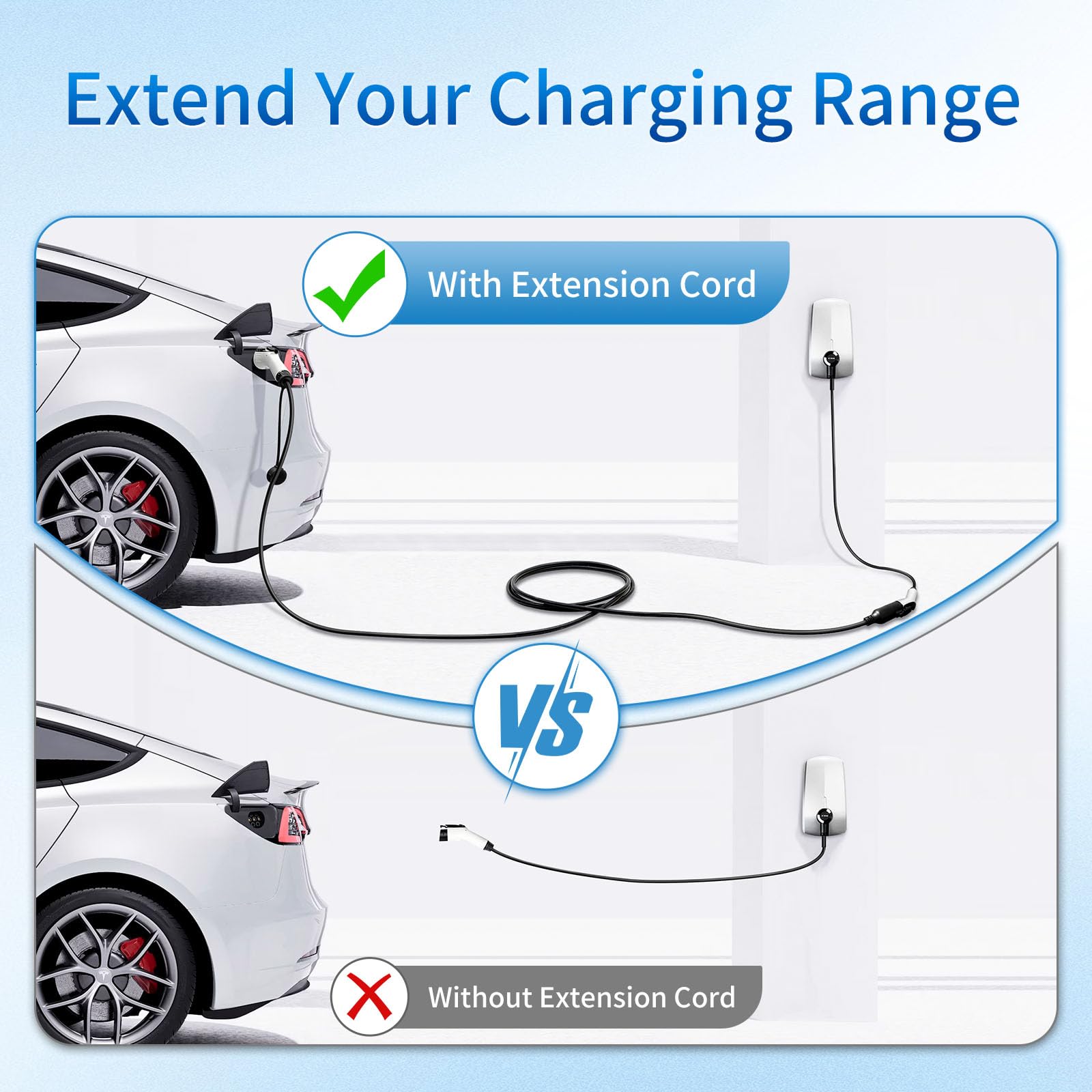 WenStorm 48A 20ft J1772 EV Extension Cable, Level 2 EV Charger Extension Cord, Heavy-Duty 240V EV Extension Cable for Fast Charging - WoodArtSupply