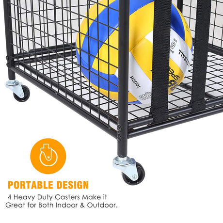 Snail Sports Ball Storage Rolling Cart Lockable Sports Ball Storage Rack with Elastic Straps, Stackable Ball Cage for Garage Storage Organizer, Compact Size But Functional, Matt Black Snail