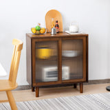 Tiita Bamboo Sideboard Buffet Cabinet, Rattan Kitchen Storage Cabinet, Boho Coffee Bar Tables for Kitchen Living Room Hallway Office, Walnut Tiita