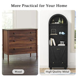 Giluta 71" Tall Arched Bookshelf Two Doors 5-Tier Storage Display Cabinet with Open Display Shelf & Drawer, Black Kitchen Pantry Cabinet for Living Room, Dining Room Giluta