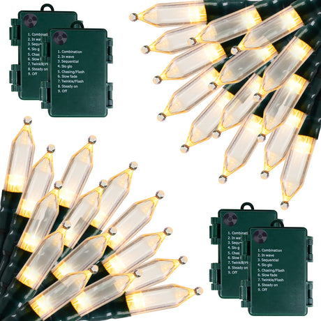 Battery Operated Christmas Lights 4 Pack 18 Feet 50 LED Clear Mini String Lights with 8 Modes Waterproof Tree Lights for Xmas Outdoor Indoor Holiday Party Garden Decor, Warm White Brightown