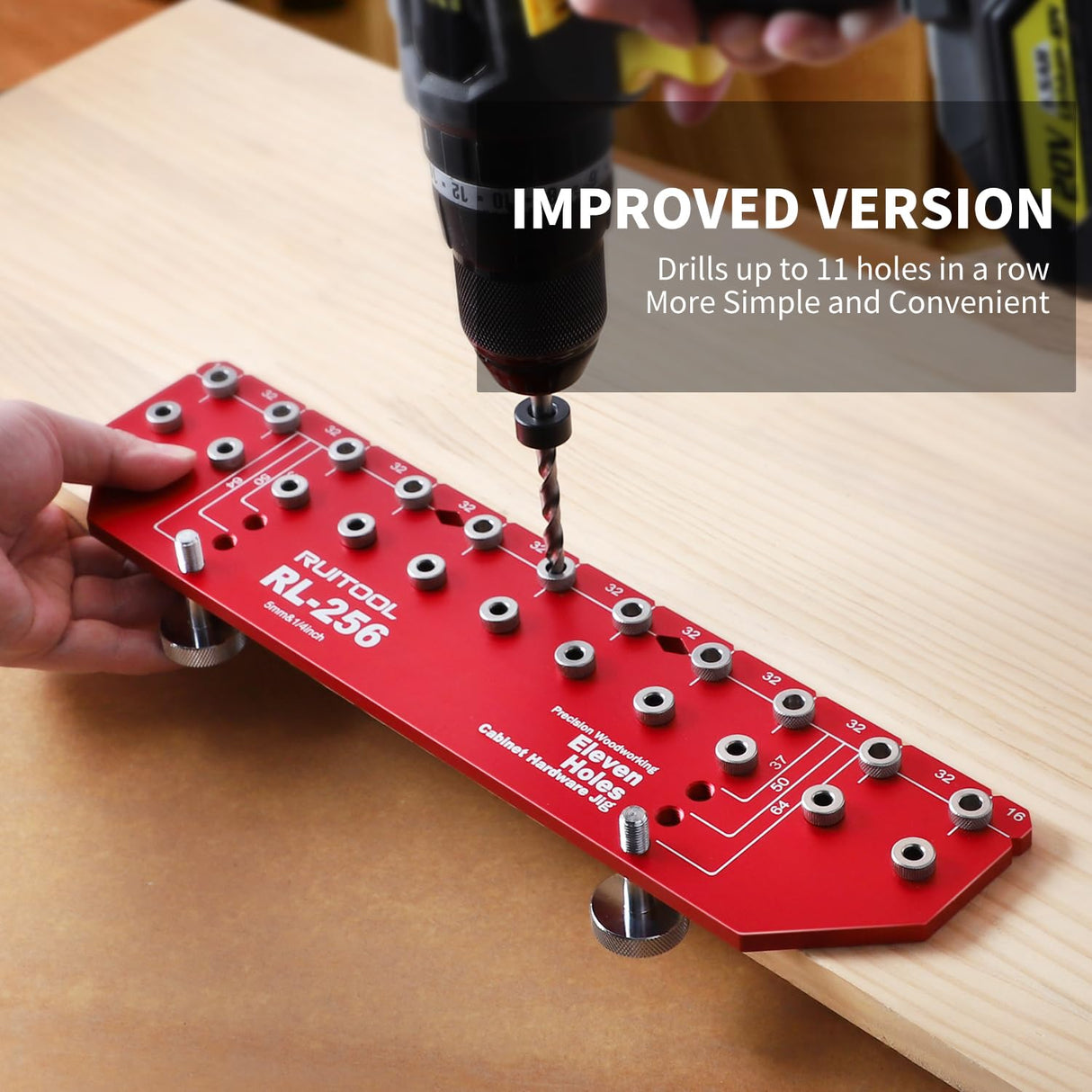 RUITOOL Shelf Pin Jig 11 Holes, Self-contained Clamping Function All Metal Shelf Pin Drilling Jig with 1/4" and 5mm Drill Bit, Shelf Hole Jig and Cabinet Hardware Jig Tool Drill Guide with Storage Bag RUITOOL