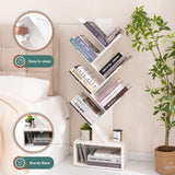 Yoobure Tree Bookshelf - 6 Shelf Retro Floor Standing Bookcase, Tall Wood Book Storage Rack for CDs/Movies/Books, Utility Book Organizer Shelves for Bedroom, Living Room, Home Office, White Yoobure