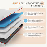 Sweetnight Queen Size Mattress, 12 Inch Gel Memory Foam Mattress in a Box, Flippable Mattress with Two Firmness Preference, Motion Isolation Sweetnight