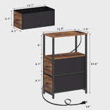 TUTOTAK Small Narrow LED End Table with Charging Station, Side Table Outlets, Nightstand with 2 Cloth Drawers, Set of 2, Couch Table, for Living Room, Bedroom, Bedside, Brown TB01BB056 TUTOTAK