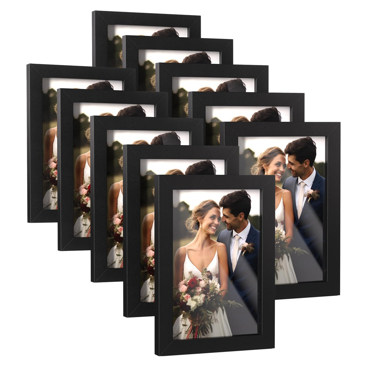HappyHapi 4x6 Inch Picture Frames,Set of 10 Wooden Picture Frames, Tabletop or Wall Display Decoration for Photos, Paintings, Landscapes, Posters, Artwork (Black) HappyHapi