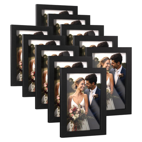 HappyHapi 4x6 Inch Picture Frames,Set of 10 Wooden Picture Frames, Tabletop or Wall Display Decoration for Photos, Paintings, Landscapes, Posters, Artwork (Black) HappyHapi