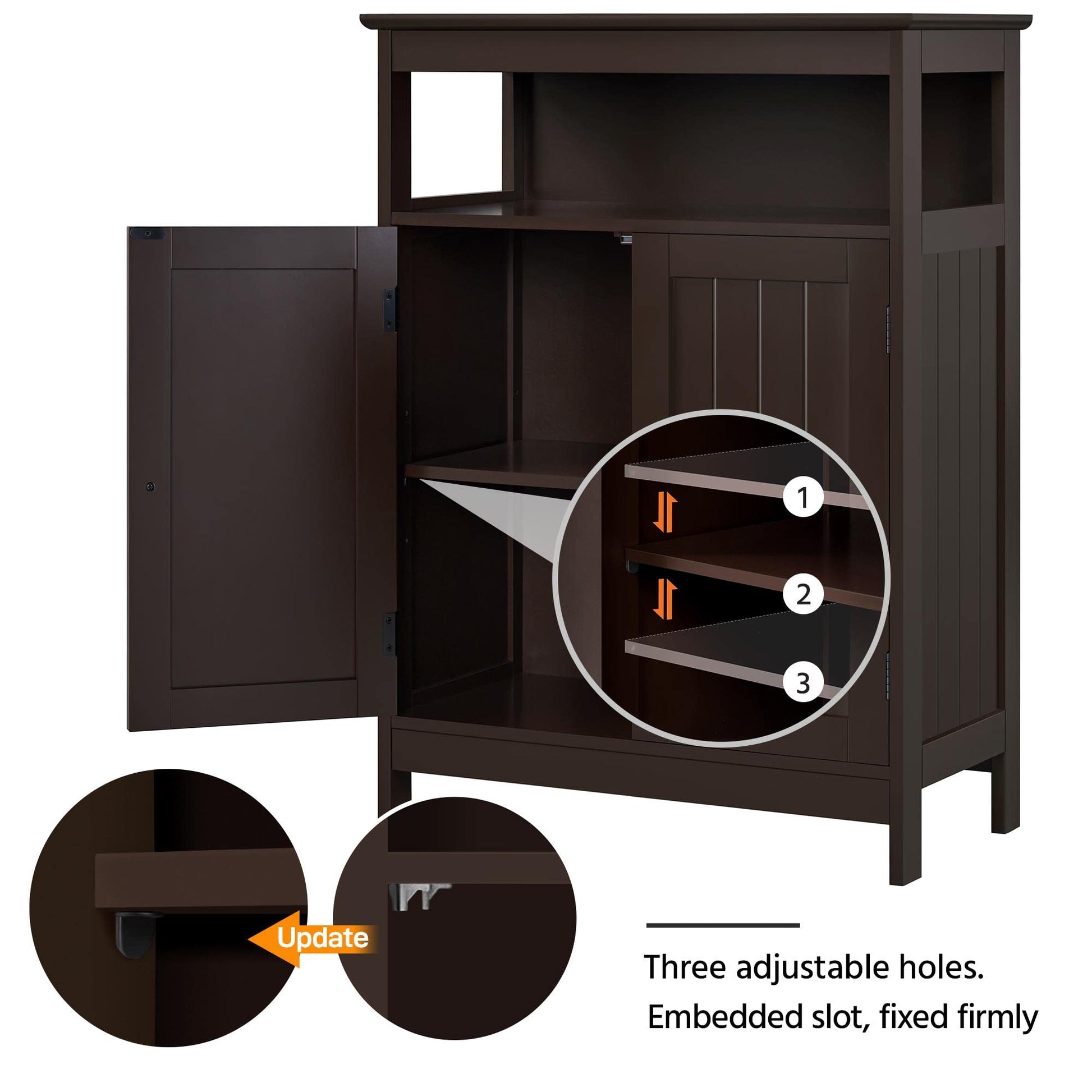 Yaheetech Espresso Bathroom Floor Storage Cabinet with Adjustable Shelf and 2 Doors - WoodArtSupply