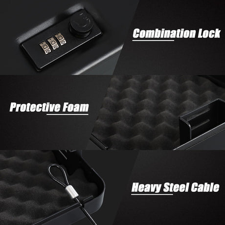 Dalmbox Gun Safe for Pistols X Large, 11 x 7 x 3 Inches, Handgun Lock Box with Combination Lock Portable Travel Pistol Safe for Car, Home, Travel Dalmbox