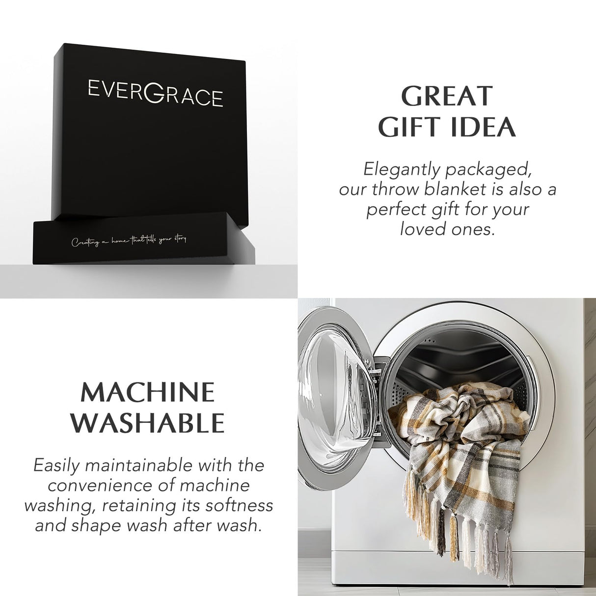 EVERGRACE Plaid Chenille Throw Blanket for Couch, Super Soft Cozy Decorative Farmhouse Plaid Throw with Tassels, Lightweight Chenille Knit Throw for Bed Sofa Gift Home Decor, Grey & Beige 50"x60" EverGrace