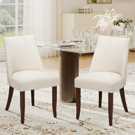 COLAMY Upholstered Dining Chairs Set of 2, Mid Century Modern Kitchen Chairs with Back, Farmhouse Fabric Side Dining Room Chairs with Wood Legs for Dining Room Restaurant, Beige COLAMY