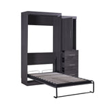 SOFTSEA Twin Size Murphy Bed, Farmhouse Wood Hidden Foldable Wall Bed Frame with Wardrobe and Storage Drawers, Can be Folded into a Cabinet, No Box Spring Needed, Grey SOFTSEA