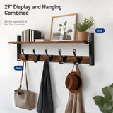 Tatub 29" Rustic Coat Rack Wall Mount with Shelf, Wall Hooks with Shelf, Entryway Floating Shelf with 5 Metal Hooks, Coat Hangers for Entryway, Living Room, Bedroom, Brown Black Tatub