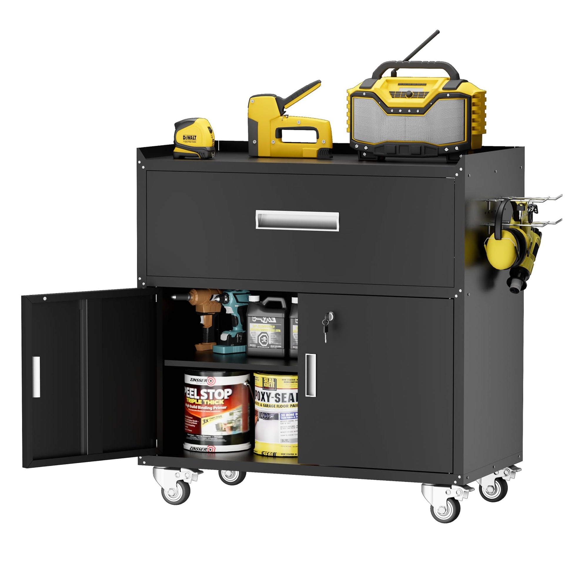 LCAOPC Metal Garage Storage Cabinet with Wheels, Lockable Rolling Tool Chest with Wheels, Tool Cabinet on Wheels, Metal Rolling Utility Cabinet for Home, Office, Garage and Workshop, Black - WoodArtSupply