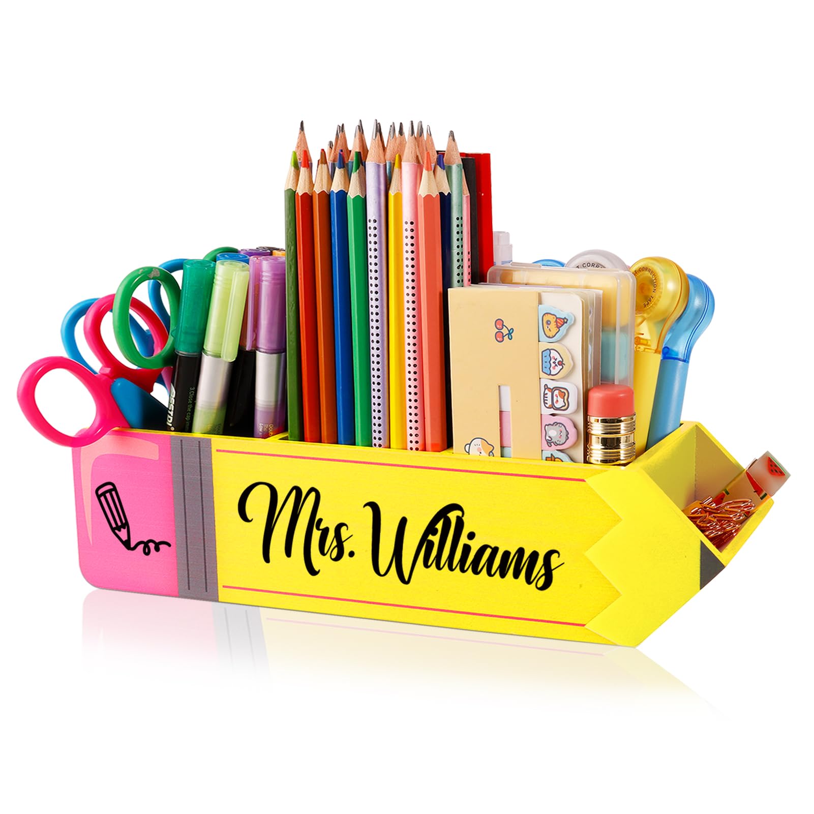 Zhamate Personalized Pencil Holder, Teacher Appreciation Gifts Teacher Name Pencil Holder Wooden Pencil Shape, Teachers' Day Birthday Supplies for Women Men Desk Sign Classroom School Office  - WoodArtSupply