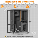 MCombo Luxury Cat House with Scratching Post, Wooden Large Cat Villa with Wheels, Multi-Feature Cat Condo with Escape Door, Cat Cages Enclosures with Shelter Indoor/Outdoor 6012-CT83 (Grey) mcombo