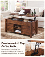 OKD 48" Farmhouse Lift Top Coffee Table with Sliding Barn Door,Rustic Center Table with Hidden Storage Compartment,Lifting Tabletop and Adjustable Shelf for Living Room,Office,Reclaimed Barnwood OKD