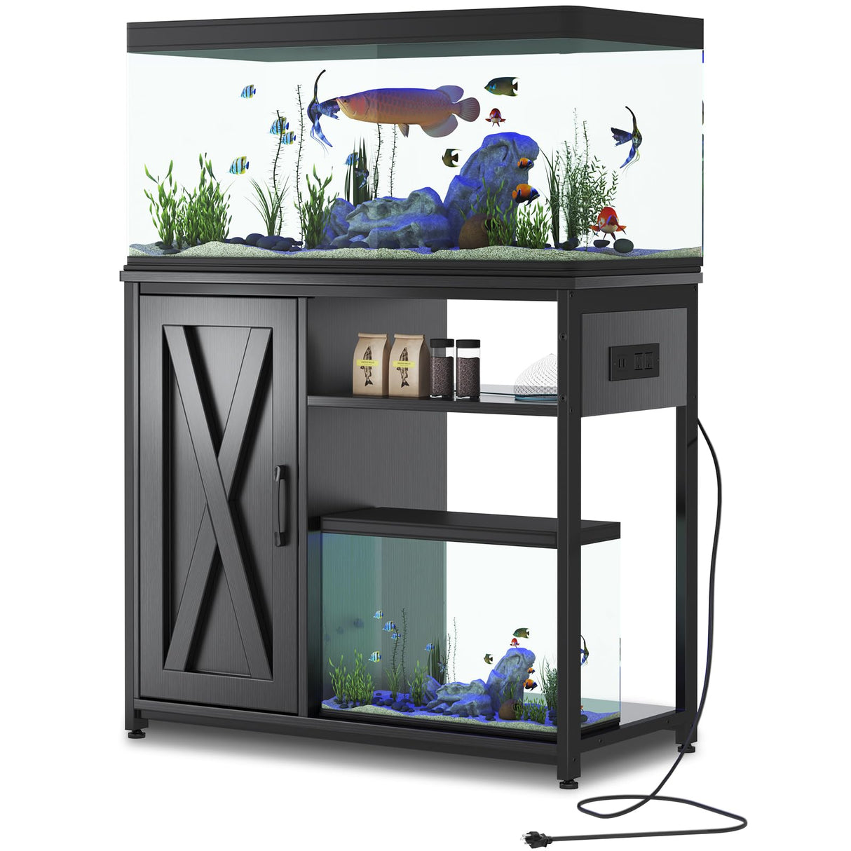 ZERDER Aquarium Stand with USB and AC Power Strip, Cabinet for Fish Tank Accessories Storage, Heavy Duty Metal Fish Tank Stand for Turtle Tank (Black, 40-50 Gallons) ZERDER
